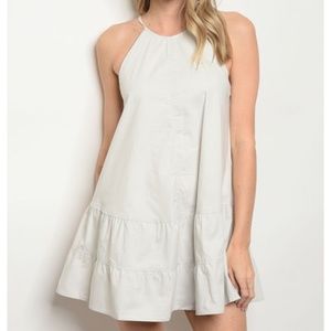 White/Gray Sleeveless Ruffle Detail Tunic Dress